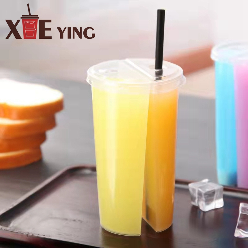 wholesale PP Two Compartment Split cup Bubble Tea Drink Twin Cup