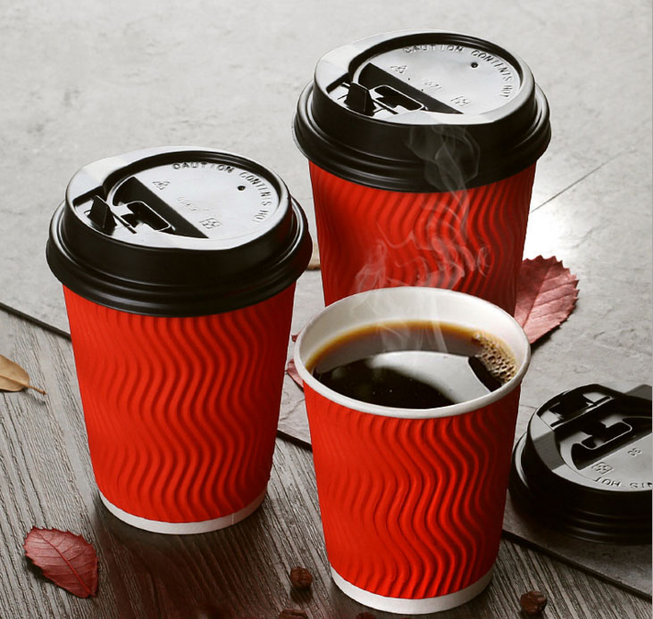 8oz disposable kraft ribbed ripple paper cups with S style design