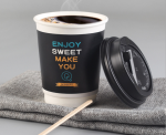 Double wall logo printed disposable 12 oz paper coffee cups with lids